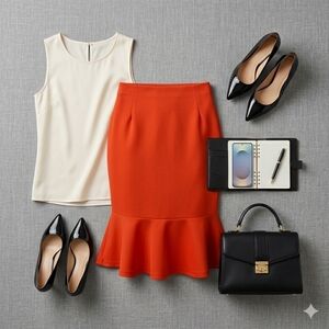 Elegant Sussan Red Pencil Skirt | High Waisted Work Office Business | Size L 14